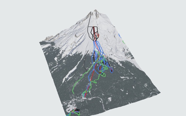 Timberline Lodge ski area 3D trail map